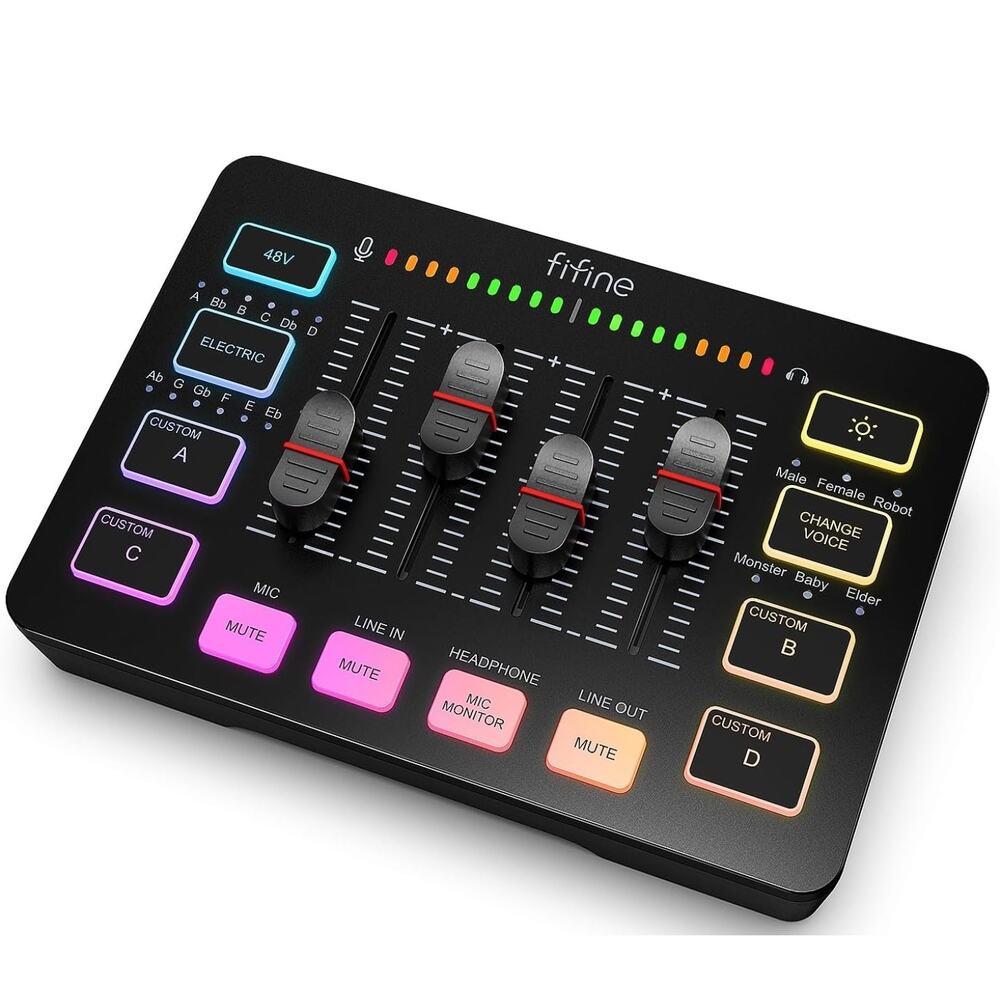FIFINE  Mixer PC Mixer with Microphone Individual Control Podcast Recording fun